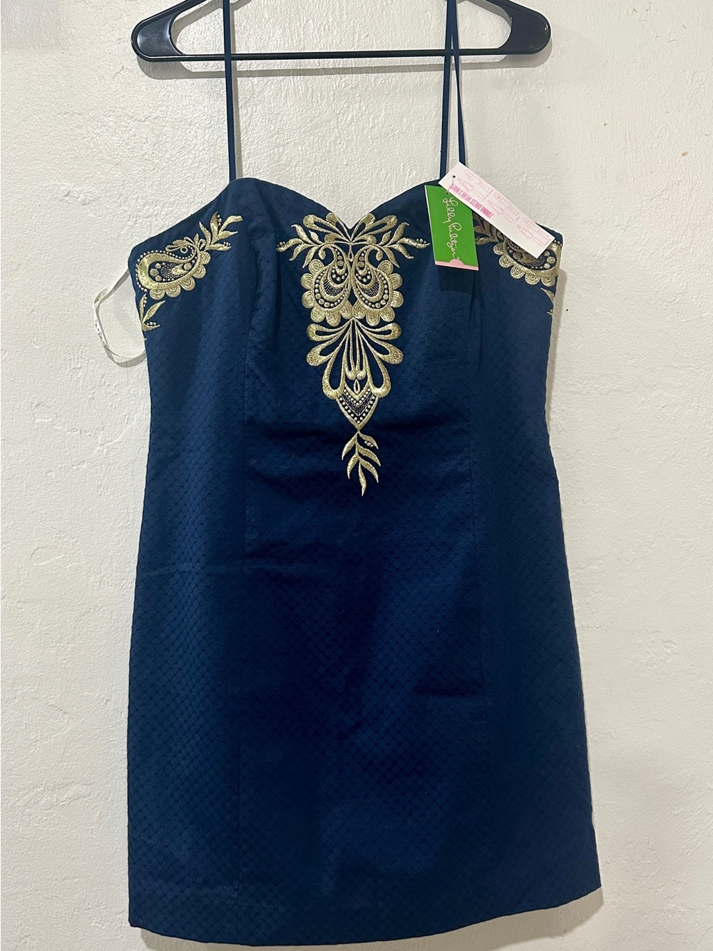 Lilly Pulitzer Demi Dress True Navy Gold Embroidered Size 12 NWT